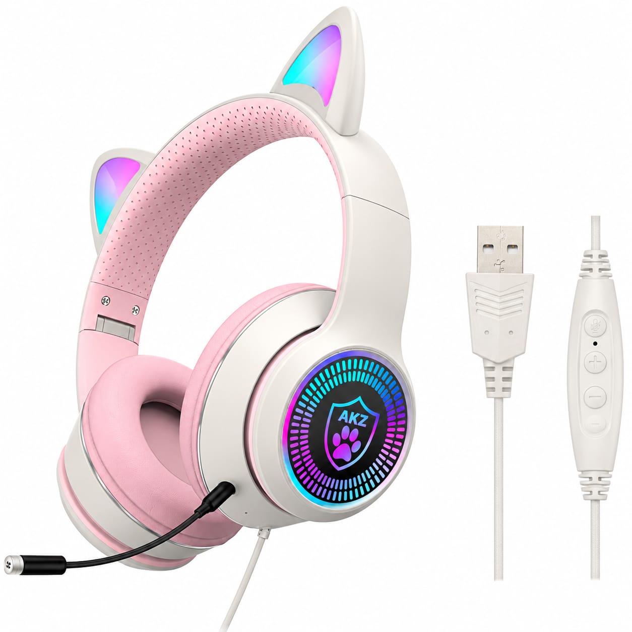 GLR_Tech AKZ-023 RGB Led Işıklı Mikrofonlu Kedi Oyuncu Kulaklığı - Görsel 3