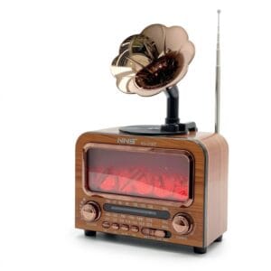 GLR NS-01BT Şömineli Nostaljik Plak Çalar Görünümlü Bluetooth Radyo Hoparlör