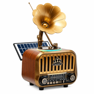 GLR YG-6011BTS Solar Panelli Nostaljik Plak Çalar Görünümlü Bluetooth Radyo Hoparlör