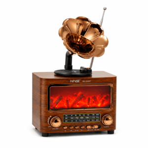 GLR NS-02BT Şömineli Nostaljik Plak Çalar Görünümlü Bluetooth Radyo Hoparlör