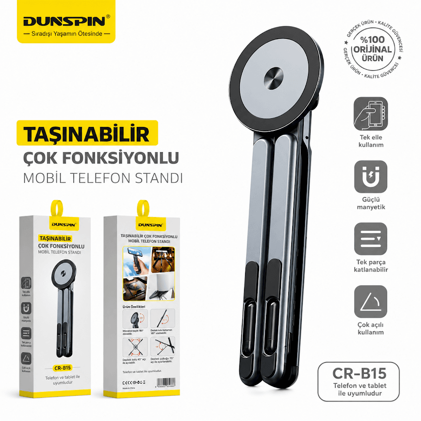 Dunspin CR-B15 Ayarlanabilir Manyetik Özellikli Alüminyum Tablet Telefon Standı - Görsel 5