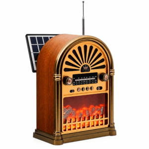 GLR YG-6041BTS Solar Panelli Nostaljik Şömine Görünümlü Bluetooth Radyo Hoparlör