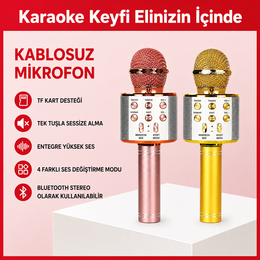 GLR WS-858 Dahili Hoparlörlü Bluetooth Karaoke Mikrofon - Görsel 3