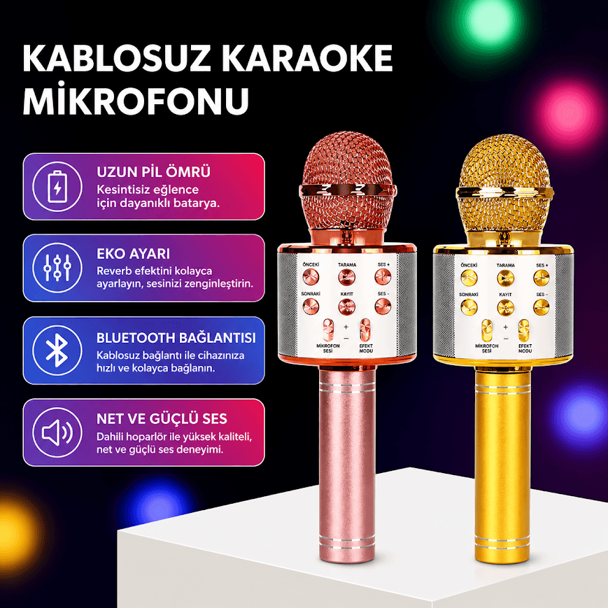 GLR WS-858 Dahili Hoparlörlü Bluetooth Karaoke Mikrofon - Görsel 4