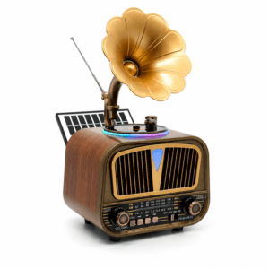 GLR YG-6010BTS Solar Panelli Nostaljik Plak Çalar Görünümlü Bluetooth Radyo Hoparlör