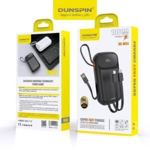Dunspin DS-W24 Dijital Göstergeli 10000 mAh Dahili Kablolu 22,5W Powerbank