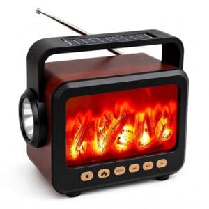 GLR FP-337-S solar panelli nostaljik şömine görünümlü Bluetooth radyo hoparlör