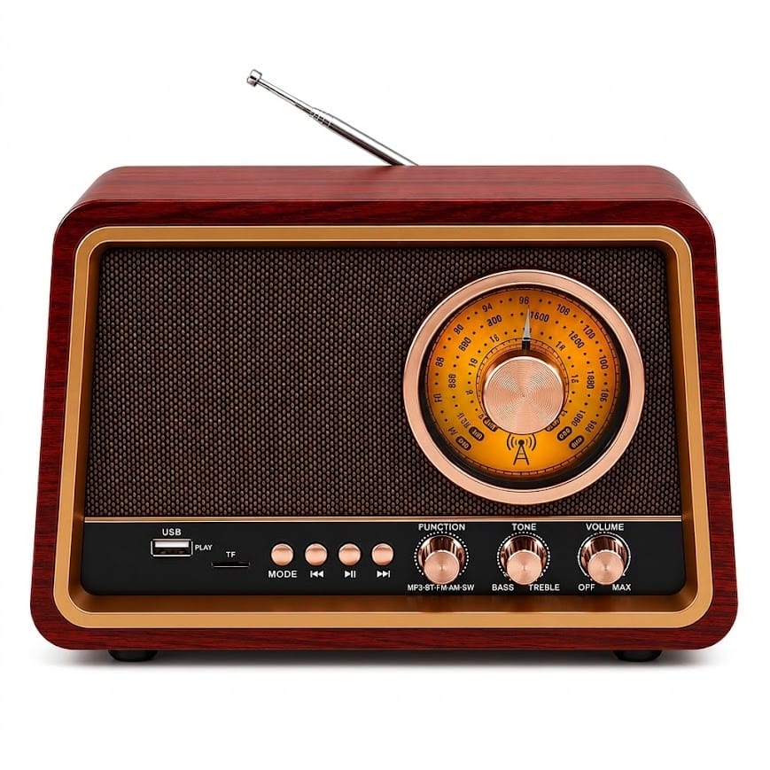 GLR R-2099BT nostaljik ahşap görünümlü Bluetooth radyo hoparlör