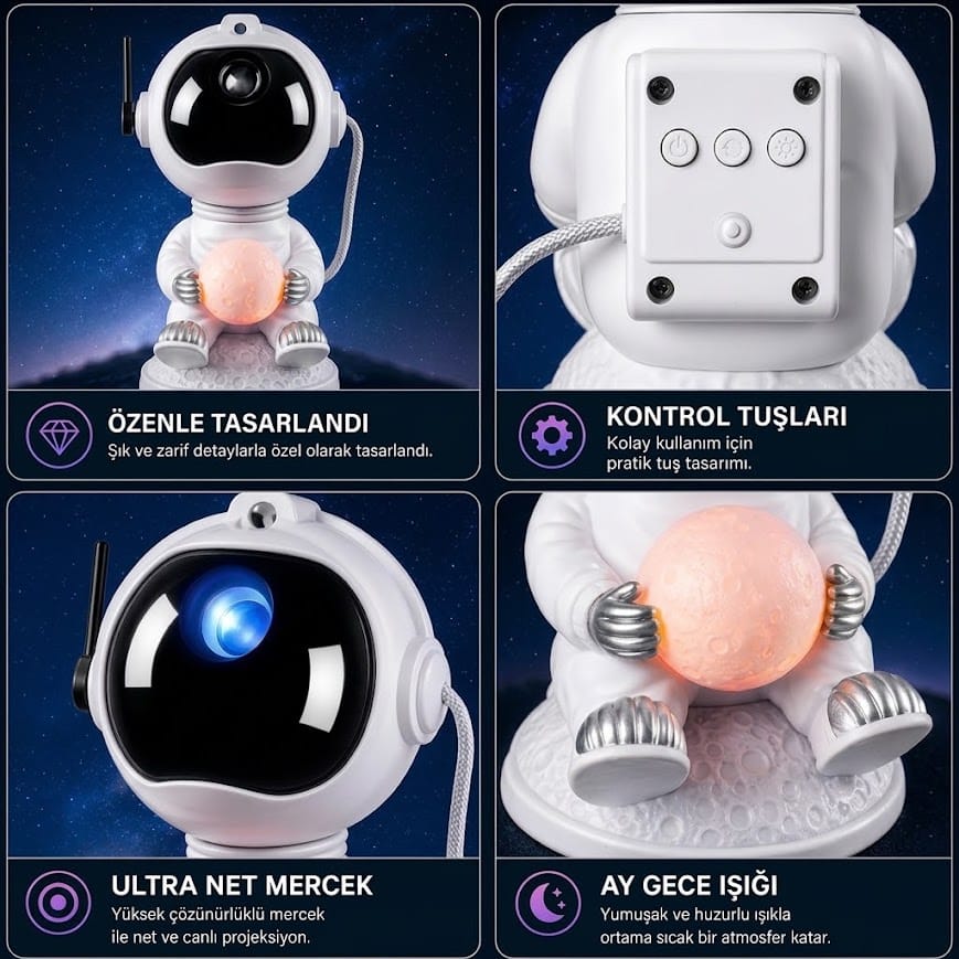 GLR MXS-005 astronot lamba tavan galaksi nebula ve yeşil lazer yıldız yansıtması