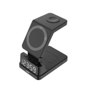 GLRTech AY-32 15W 3 üniteli dijital saatli masaüstü kablosuz şarj standı