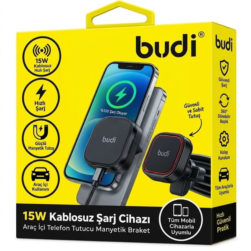 Budi WL3800XB 360 derece dönebilen manyetik havalandırma araç telefon tutucu