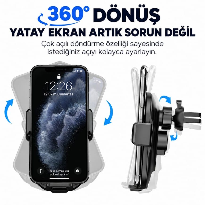 GLRTech A7 havalandırma klipsli hızlı kablosuz şarjlı araç telefon tutacağı
