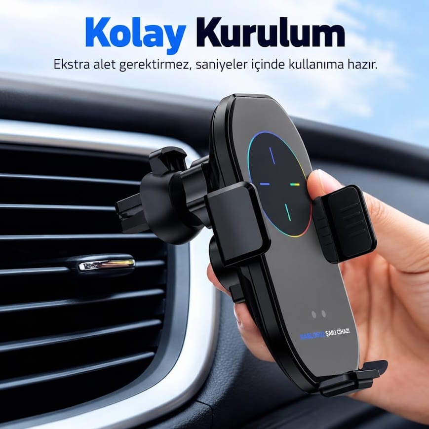 GLRTech A7 havalandırma klipsli hızlı kablosuz şarjlı araç telefon tutacağı