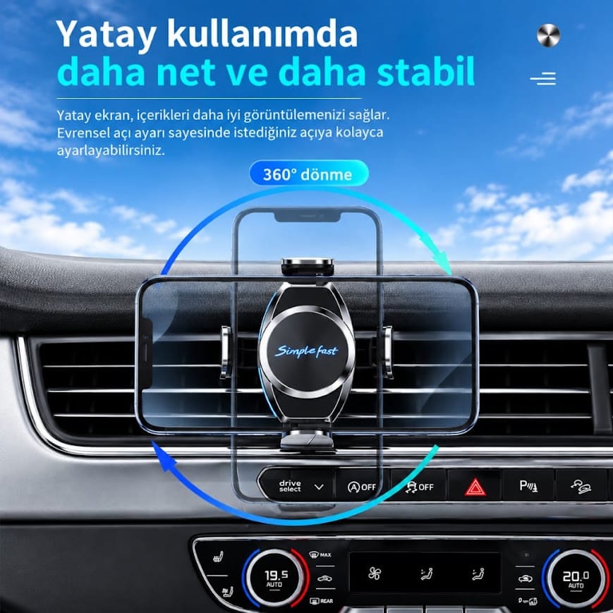 GLRTech N518 havalandırma klipsli hızlı kablosuz şarjlı araç telefon tutacağı