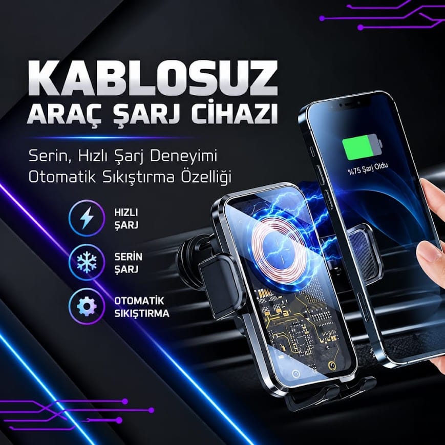 GLRTech X11 havalandırma klipsli hızlı kablosuz şarjlı araç telefon tutacağı