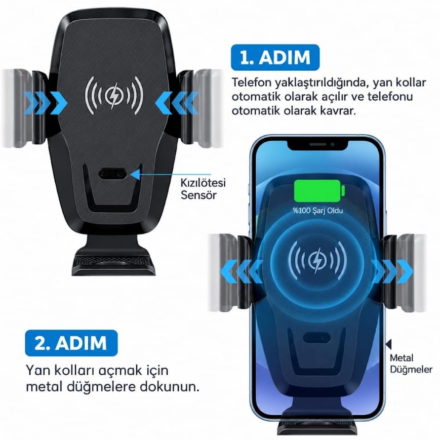 GLRTech K88 havalandırma klipsli hızlı kablosuz şarjlı araç telefon tutacağı