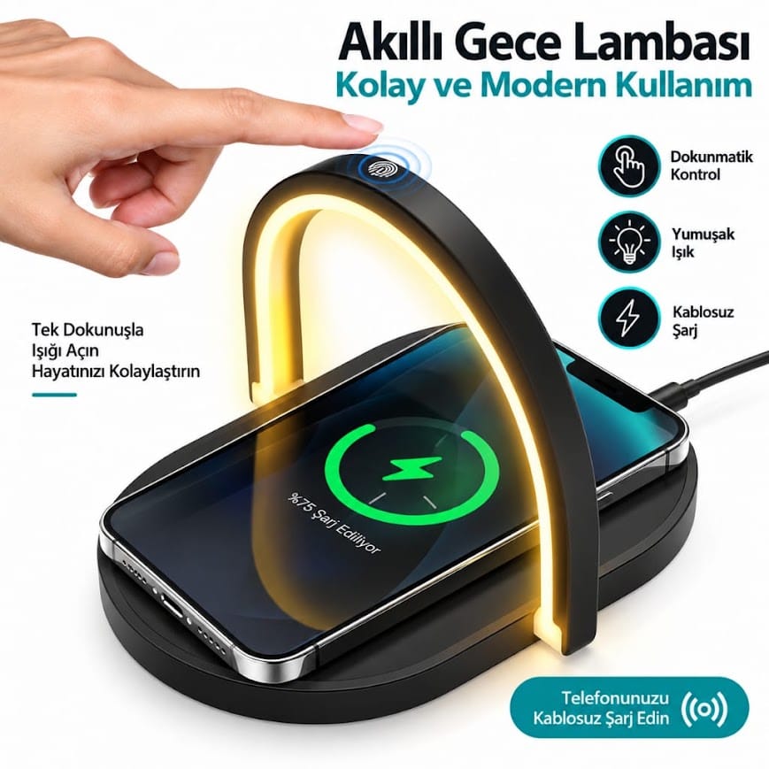 GLRTech SYJ-H038 dokunmatik kontrollü akıllı gece lambalı kablosuz şarj pedi