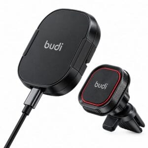 Budi WL3800XB 15W MagSafe kablosuz hızlı araç şarj aleti ve havalandırma tutucu