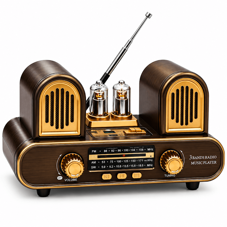 GLR RX-998BT nostaljik ahşap görünümlü Bluetooth radyo hoparlör