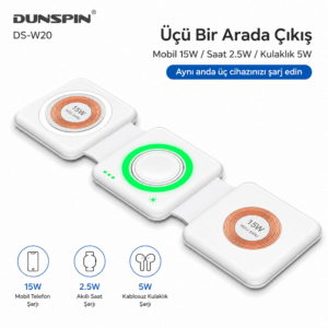 unspin DS-W20 15W 3 istasyonlu katlanabilir kablosuz şarj standı