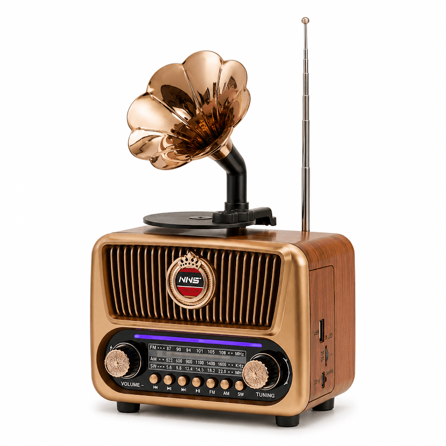 GLR NS-025BT Nostaljik Plak Çalar Görünümlü Bluetooth Radyo Hoparlör