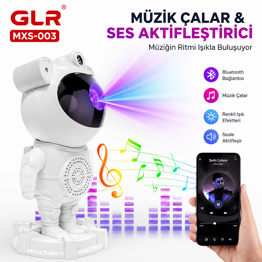 GLR MXS-003 astronot lamba tavan galaksi nebula ve yeşil lazer yıldız yansıtması