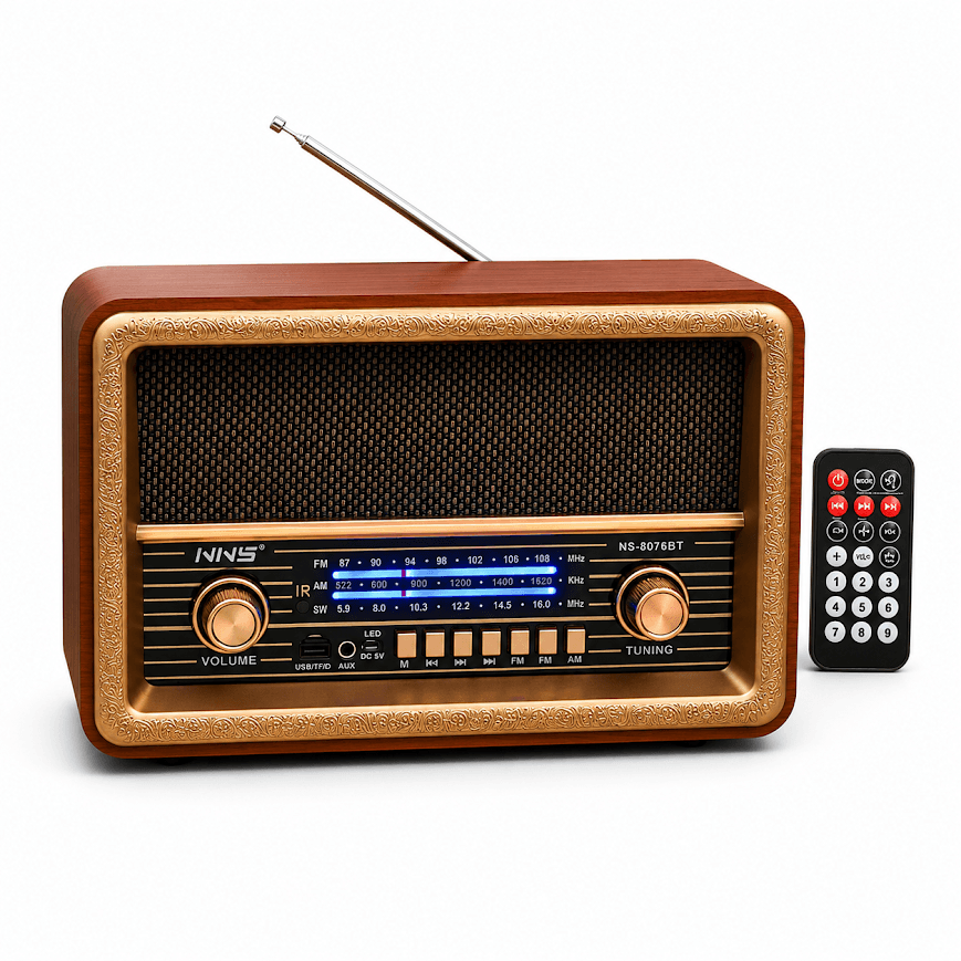 GLR NS-8076BT Kumandalı Nostaljik Görünümlü Bluetooth Radyo Hoparlör
