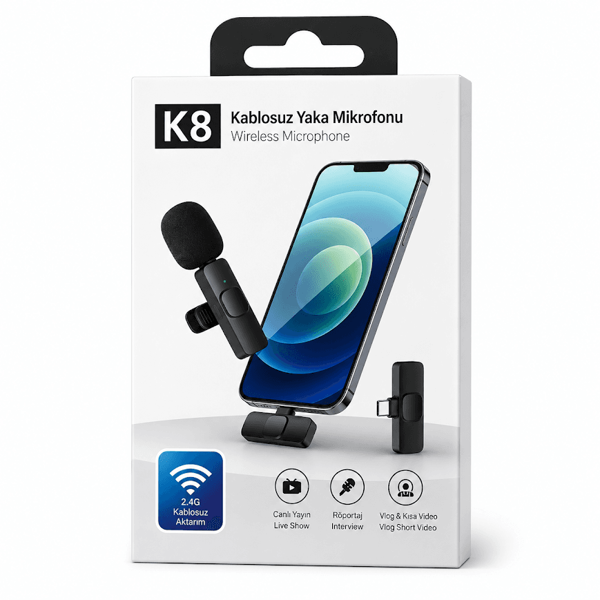 GLR_Tech K8 Type-C Alıcı Girişli Kablosuz Yaka Mikrofonu - Görsel 3
