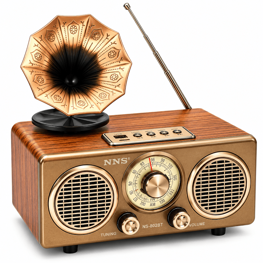 GLR NS-802BT nostaljik plak çalar görünümlü Bluetooth radyo hoparlör