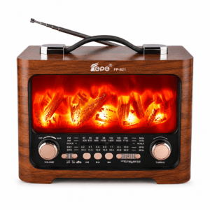 GLR FP-821 nostaljik şömine görünümlü Bluetooth radyo hoparlör ahşap desenli gövde