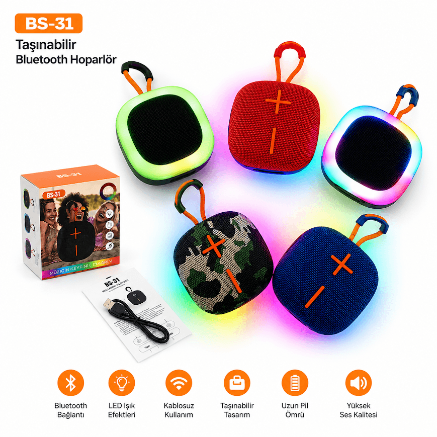 JRL BS-31 suya dayanıklı şarjlı outdoor Bluetooth speaker taşıma askılı