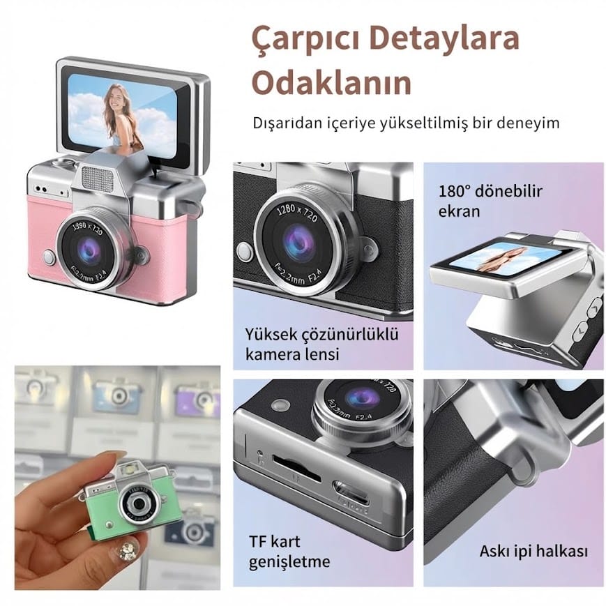 GLR LK-027 selfie ekranlı avuç içi boyutunda mini dijital retro kamera