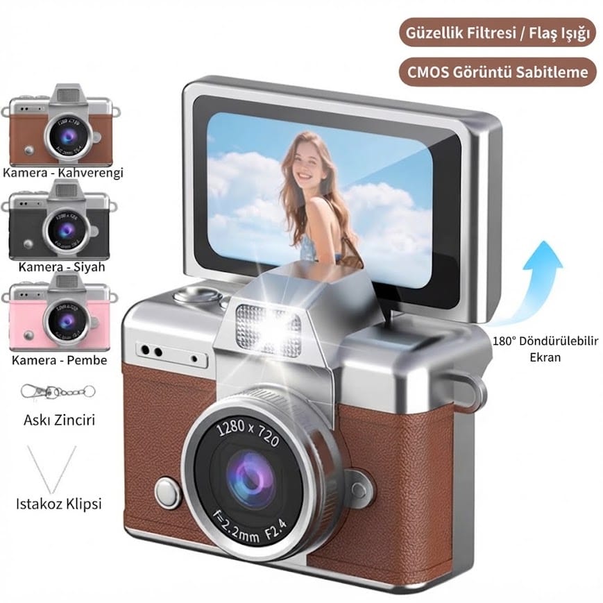 GLR LK-027 selfie ekranlı avuç içi boyutunda mini dijital retro kamera