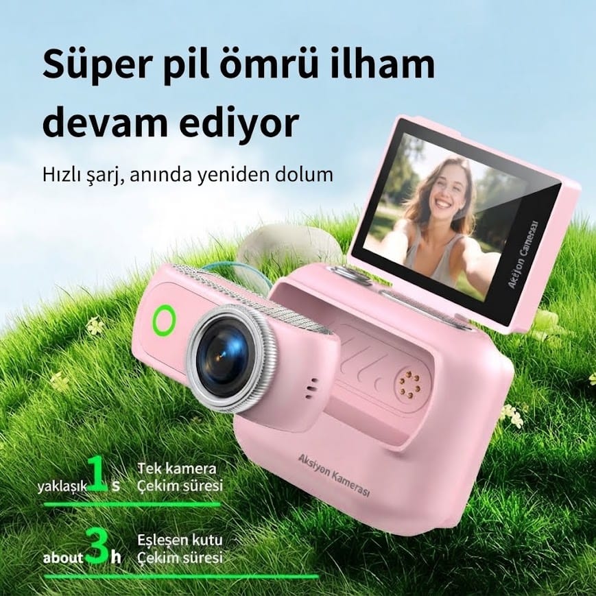 GLR LK-018 selfie ekranlı 1080P kompakt spor ve aksiyon kamerası