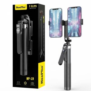 Neepho NP-L9 kumandalı çift telefon tutucu özellikli tripod selfie çubuğu
