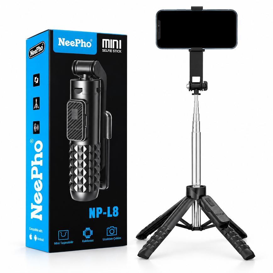 Neepho NP-L8 Bluetooth kumandalı mini tripod selfie çubuğu